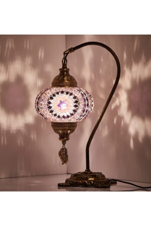 El Yapımı Mozaik Masaüstü Lamba Renkli Boho Otantik Masa Komodin Gece Lambası, Mor demmexlamp489 - 2