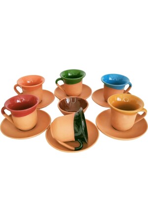 El Yapımı Renkli Toprak Fincan Takımı 6'lı bysanatseramikkırmızı1123000001212-1004 - Bysanatseramik