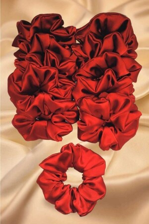 Elastisches Bagel-rotes Satin-10-teiliges Scrunchie-Haarspangen-Set für Damen-Henna und Verlobungshochzeit - Tokalilya