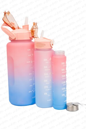 Eldorado 3lü Set BPA İçermez Motivasyonel Su Matarası Pembe-Mavi Su Matarası,Su Şişesi SWB-001 - 5