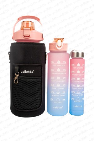 Eldorado 3lü Set ÇANTALI BPA İçermez Motivasyonel Su Matarası Pembe Su Matarası,Su Şişesi SWB-001-Ç - 1