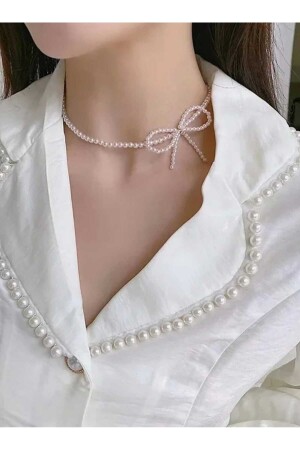Eleganter Perlenschleifen-Choker für Damen - Monalisatoka