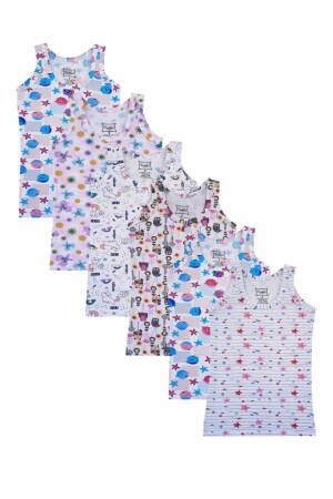 Elestan bedrucktes Mädchen-Unterhemd mit breiten Trägern, 6er-Pack TKC0848 - 1