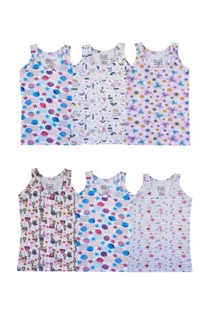 Elestan bedrucktes Mädchen-Unterhemd mit breiten Trägern, 6er-Pack TKC0848 - 3