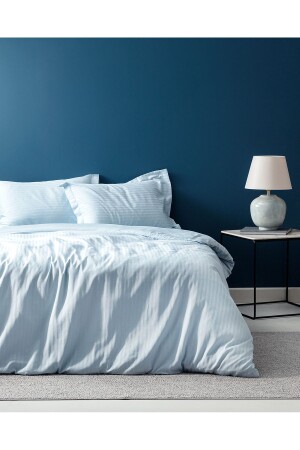 Elicia Çift Kişilik Çizgili Saten Nevresim Takımı - Açık Mavi NDS-03-8682116282611 - Madame Coco