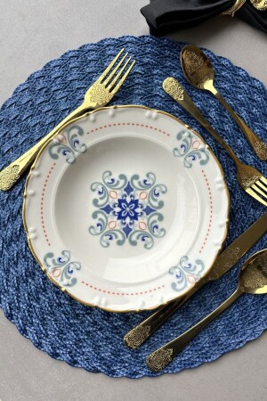 Elizabeth Altın Yaldızlı 21 Cm 6 Kişilik Porselen Krem Retro Çiçekli 6' Lı Çukur Yemek Tabağı Takımı - Porselenden