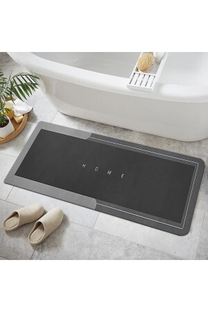 Else Anthrazit gemusterter Duschläufer, Badezimmerteppich, Fußmatte, einteilig, 40 x 100 cm, elsebanyolteko - Else Halı