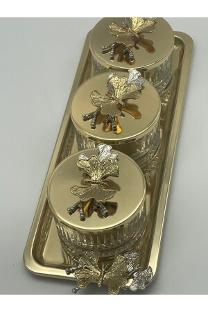 Elysia Gold 3'lü Çerezlik,sunumluk,baharatlık,dondurmalık Dikdörtgen Tepsili Cam Kase FYK01YKP05 - Fiyakalı Ürünler Atölyesi