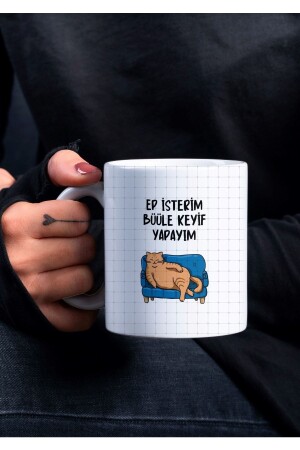 Ep mit Katze „I Want to Enjoy It“ geschrieben von Trakya, spezielles Design, bedruckte Tasse, Tasse, Kaffeetasse, Geschenk, trakya0005 - Eylül Design