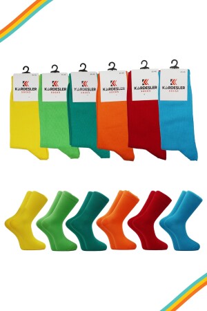 Erkek Çok Renkli Soket Uzun Düz Çorap Dikişsiz 6'lı Paket KÇ-PES1 - 1