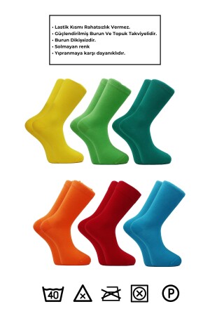 Erkek Çok Renkli Soket Uzun Düz Çorap Dikişsiz 6'lı Paket KÇ-PES1 - 2