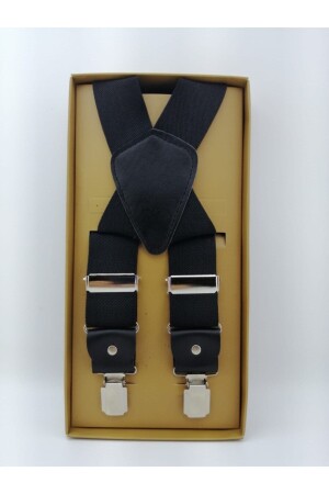 Erkek Siyah 4 Klipsli Salopet Pantolon Askı SLP1118ASK - Elegans Giyim Aksesuar