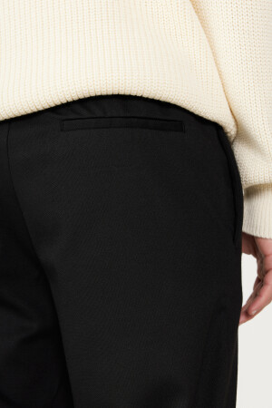 Erkek Siyah Standart Fit Normal Kesim Rahat Fleto Cepli Beli Bağlamalı Örme Esnek Pantolon 4A5123200208 - 5