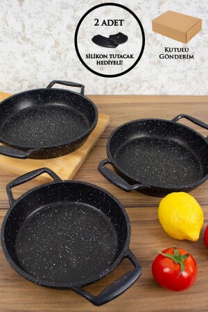 Essenso Döküm Granit 3'lü Sahan 18-20-22 Cm Siyah - Esivitalia