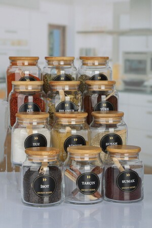 Etiketli, Bambu Kapaklı Ve Kaşıklı 12'li Lüx Baharat Takımı 300ml TYC00799985904 - Genel Markalar