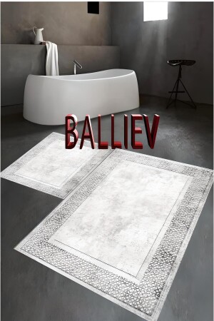 2-teiliges Teppichset mit ethnischem Muster in Grau (60x100/40x60) - Balliev