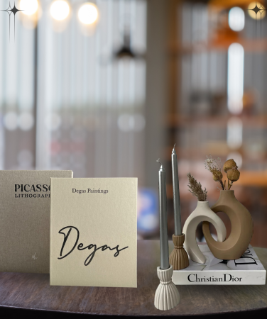 Evin Şık İkilisi Home Dekorista Kumaş Kaplı 2'li Dekoratif Kitap Kutu (MİCHELANGELO-RODİN)&Home Sibel- Ela Tasarım Sarmaşık Sevgili Vazo- Şamdan Mumluklu Set - Home Dekorista