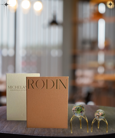 Evin Şık İkilisi Home Dekorista Kumaş Kaplı 2'li Dekoratif Kitap Kutu (MİCHELANGELO-RODİN)&Metalay 2 Li Kristal Küre 3 Ayak Gold Renk - Home Dekorista