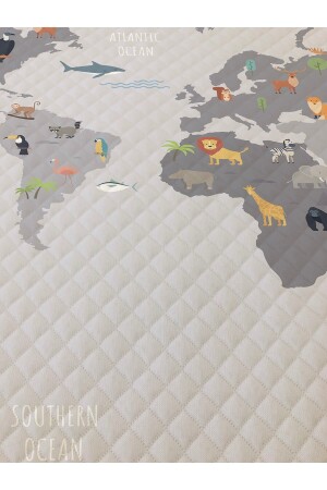 EVMİLA Dünya Haritası Desenli Bebek Ve Çocuk Baskılı Tek Kişilik Pike Takımı 160x230 Gri 28391 - 2