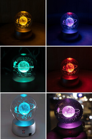 Farbwechselnde LED-beleuchtete Glas-Saturn-Mädchen-Globus-Vollmondlampe, Kristallkugel und goldener Engel-Anhänger GMACSK4242 - 2