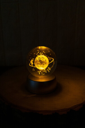 Farbwechselnde LED-beleuchtete Glas-Saturn-Mädchen-Globus-Vollmondlampe, Kristallkugel und goldener Engel-Anhänger GMACSK4242 - 6