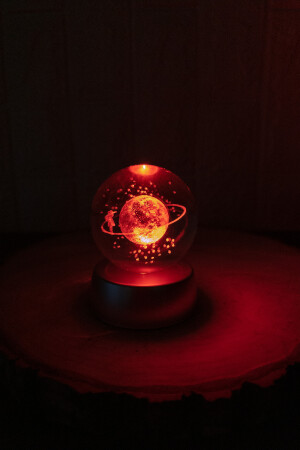 Farbwechselnde LED-beleuchtete Glas-Saturn-Mädchen-Globus-Vollmondlampe, Kristallkugel und goldener Engel-Anhänger GMACSK4242 - 7