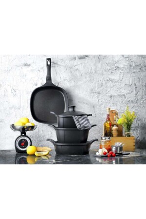 Felsen Yanmaz Yapışmaz Döküm Tencere Seti-7 Parça 1S2023-22005-SIY01 - Schafer