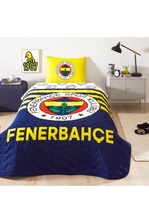 Fenerbahçe-lizenzierte Streifen-Einzelbettdecke + Kissenbezug - Taç