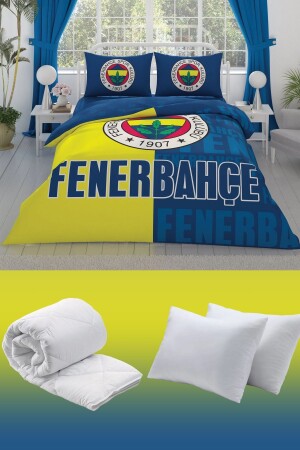Fenerbahçe Parçalı Logo Çift Kişilik 7 Parça Yatak Seti - Nevresim Takımı - Yorgan - 2'li Yastık - Taç
