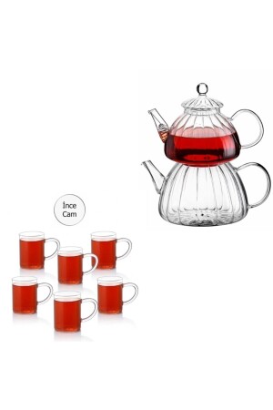 Feuerbeständige Borasilikatglas-Teekanne, 6-teiliges Borasilikatbecher- und Glasset mit Geschenk mprn-2355 - morponi