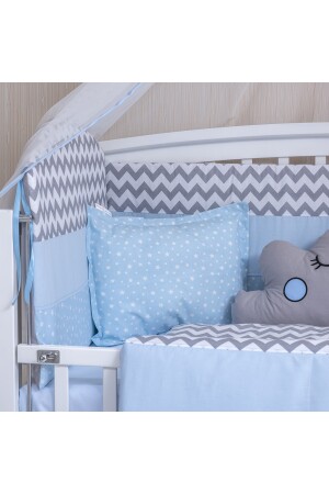 Figürlü Mavi Beşik Bebek Uyku Seti Cibinlikli 70x130 MBUFGM01 - 5