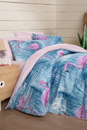 Flamingo-Einzelbettbezug-Set mit Spannbettlaken - Mystory Home