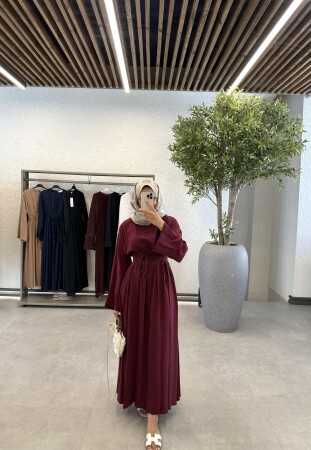 Fly Çift Kemerli Elbise - Bordo - Duendeca