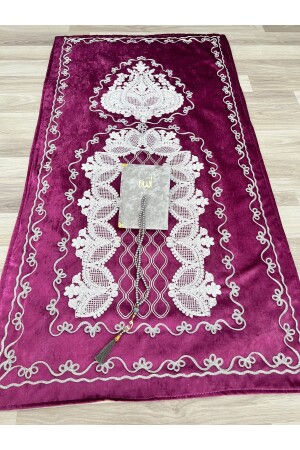 Fransız Güpürlü 3 Parça Kadife Çeyizlik Seccade Seti - Ayhanhome