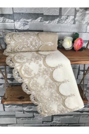 Fransız Güpürlü Fabella Kadife Havlu Takımı 50&90 KHL2927 - Çeyiz Bahçesi
