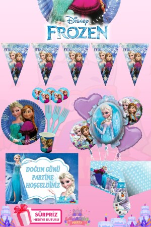 Frozen Elsa 16 Kişilik Sürpriz Hediye Kutulu Ve Afiş'li Doğum Günü Parti Malzemeleri Seti FRZOENELS01 - 1