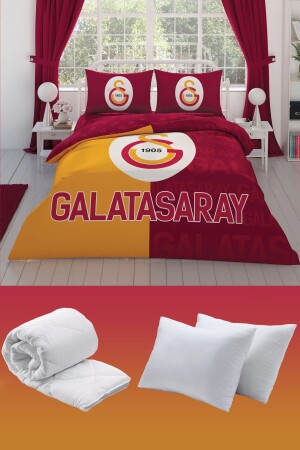 Galatasaray Partial Logo Double 7-teiliges Bettwäscheset – Bettbezug + Steppdecke + Kissen - Taç