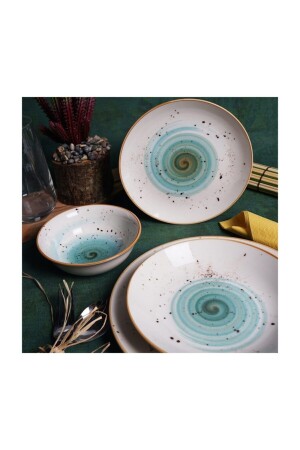 Galaxy Blue Türkis Braun 24-teiliges Tafelservice Tulumavikahve - Tulü Porselen