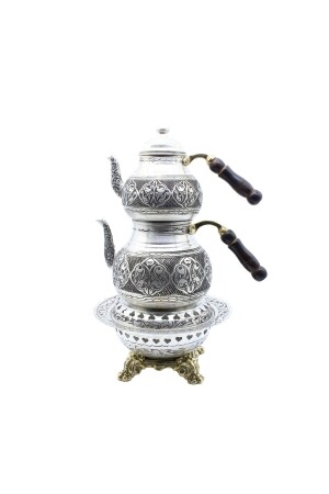 Gaziantep Schwere handbestickte große Kupfer-Teekanne und Stövchen-Set Modell 1 CCA1061 - COPPERDONE