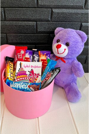 Geburtstagsgeschenkbox mit vielen Snacks und lila Teddybär für Liebhaber TYC00803326564 - lenostra
