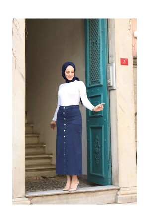 Geknöpfter Gabardine-Rock – Marineblau - Vellichor