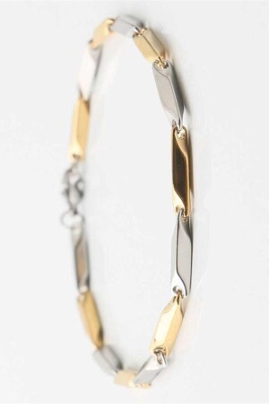 Gelb-weiße Farbe, quadratisches Würfelmodell, Herren-Stahlarmband, Aufdruck Eck05bsrb MDL-ECK05BSRB - Takı Dükkanı