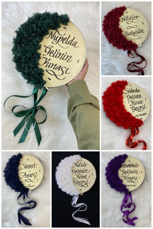 Gelin Tefi 30cm- Üç Boyutlu Çiçek Saten Kurdele Inci Süslemeli- 12 Renk- Düğün Kına Nedime Sünnet - Zeymerade