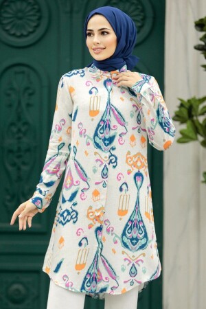 Gemusterte marineblaue Hijab-Viskose-Tunika 11676L - Neva Style