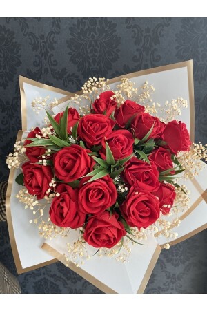 Gerçek görünümlü Yapay Kadife Gül Buketi 17 Li - Kız İsteme Çiçeği - Minemiss Tasarım