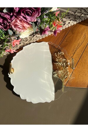 Gerçek Kurutulmuş Çiçekli Yuvarlak Dalgalı Desenli Iki Kişilik Söz Nişan Damat Epoksi Tepsisi -26 Cm 699 - Sultan Tasarım