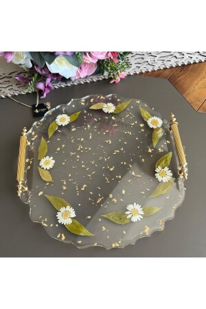 Gerçek Papatyalı Çiçekli Epoksi Tepsi 706 - Sultan Tasarım