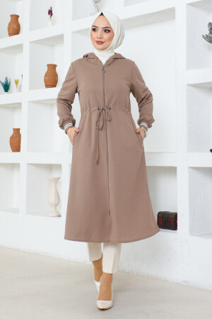 Gerippte Hijab-Mütze für Damen mit Kapuze und Ärmeln - Marfim