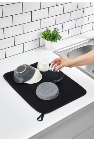 Geschirr-Abtropfmatte, Abtropfmatte, Schwarz, Abtropfmatte für Arbeitsplatte, super saugfähig, Nanoflex - Mibu