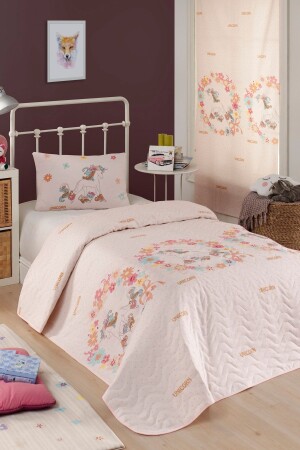 Gestepptes Tagesdecken-Set für einzelne Einhörner in Rosa - Enlora Home